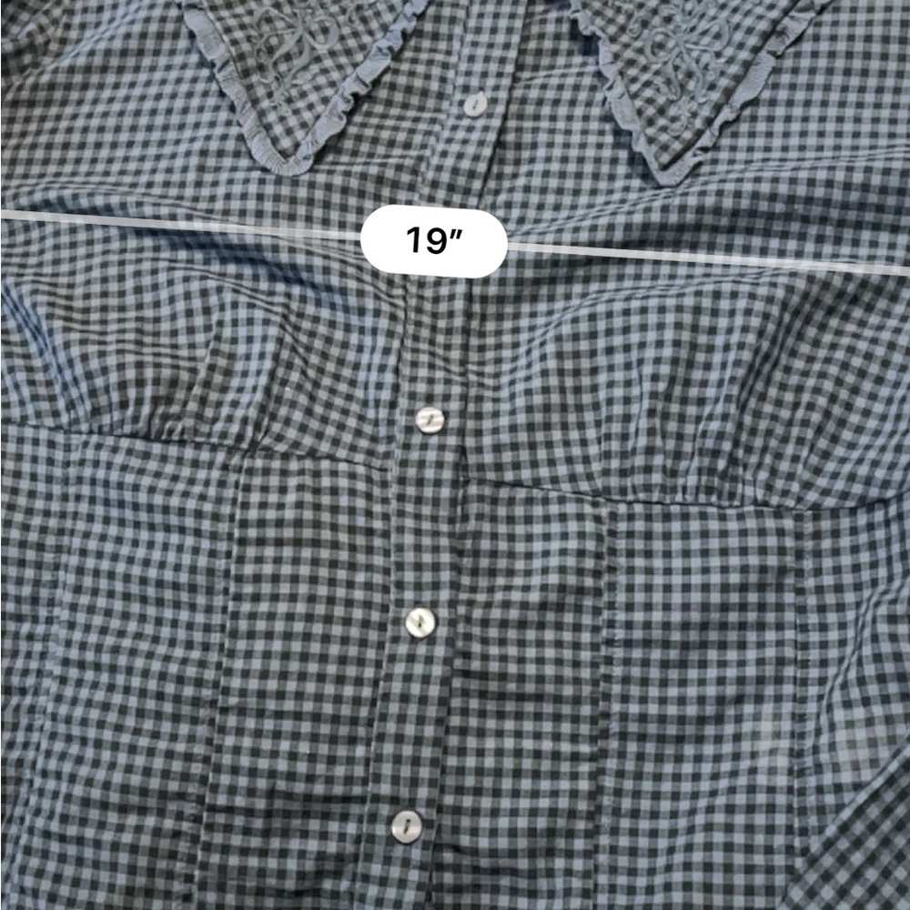 Zara Gingham Blouse with Statement Embroidered Collar L - Picture 5 of 8
